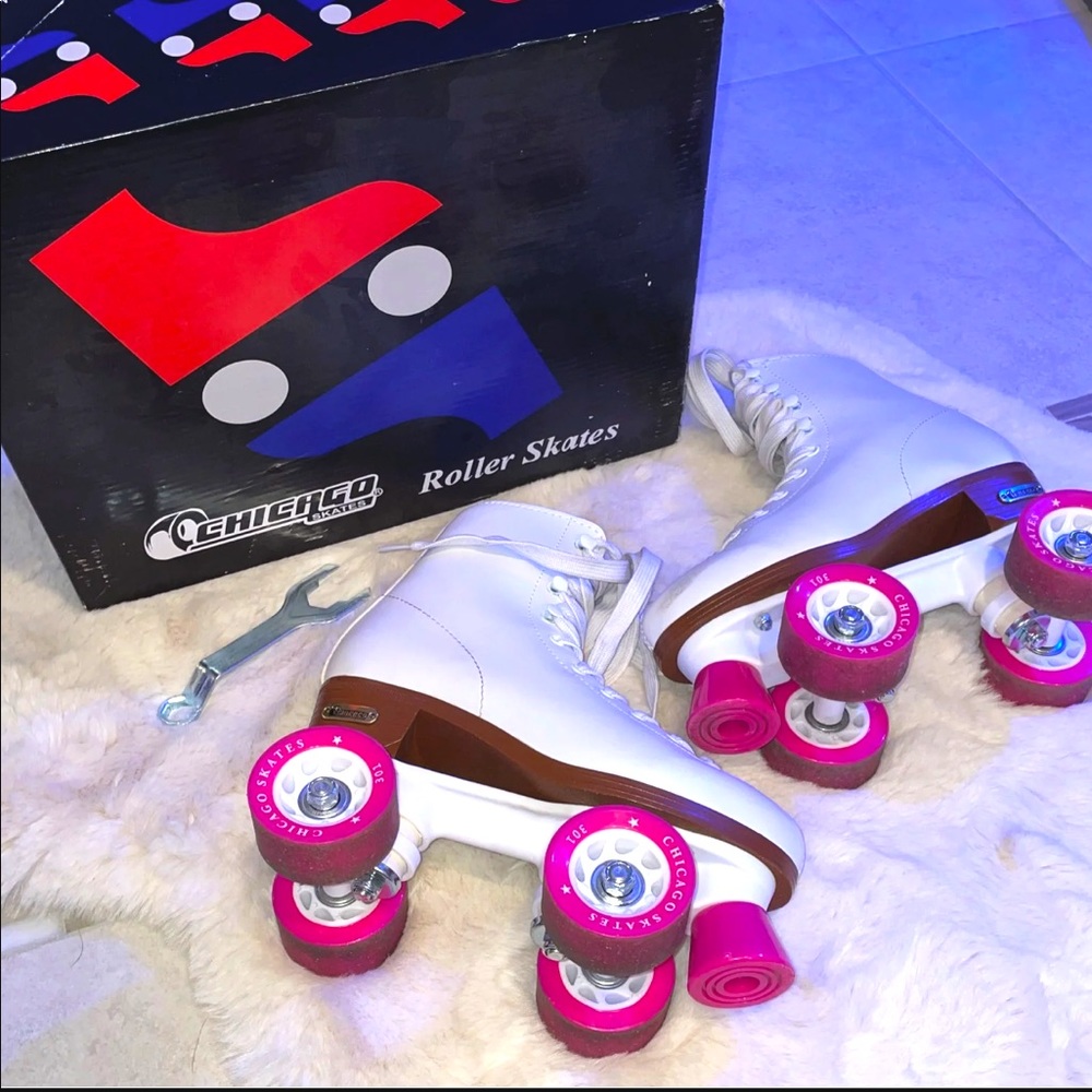 Pink and White Chicago Skates Roller Skates